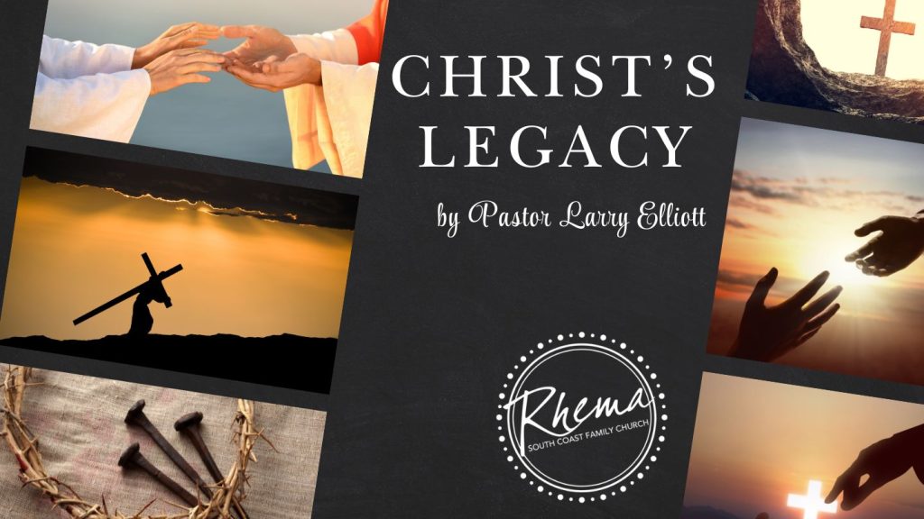 A slide with images depicting Christ's Legacy