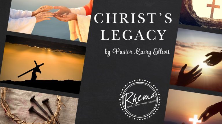 A slide with images depicting Christ's Legacy