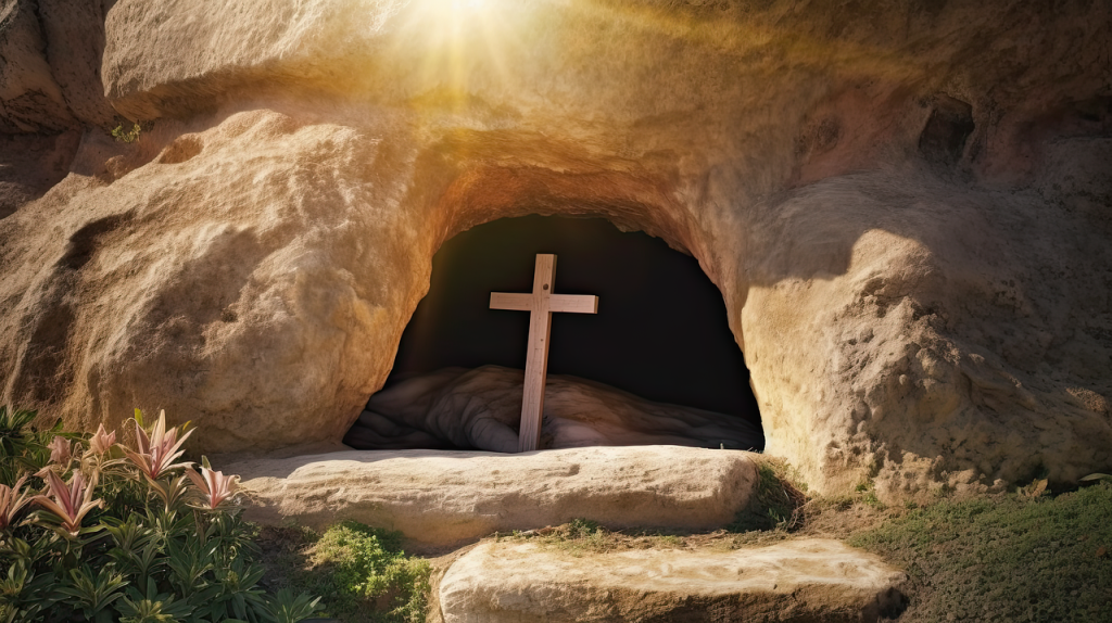 The empty tomb of Jesus with a cross - resurrection power!