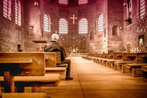 Man sitting alone in church