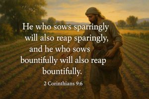 2 Corinthians 9:6, "He who sows sparingly will also reap sparingly, and he who sows bountifully will also reap bountifully."