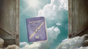 An open passport book with a glowing symbol on one page, symbolizing our citizenship in heaven.