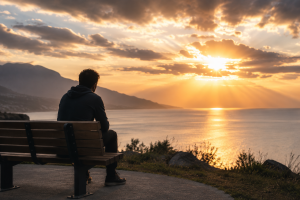 Person reflecting at sunrise while seeking healing from past trauma and trusting God's promises