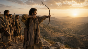 Biblical archer aiming an arrow as a picture of being trained and sent by God