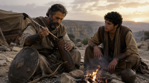 Biblical warrior preparing an arrow as a picture of discipleship and spiritual training