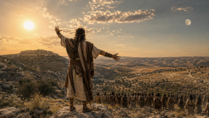 Joshua commanding the sun to stand still over Gibeon and the moon over the Valley of Aijalon