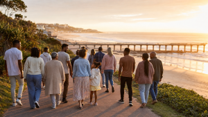 3C South Coast church family walking together in God’s presence at sunrise