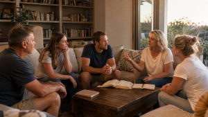 South African cell group discussing questions about praying with boldness
