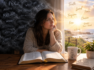 Believer renewing their mind with God’s truth and guarding against fear and negative thoughts